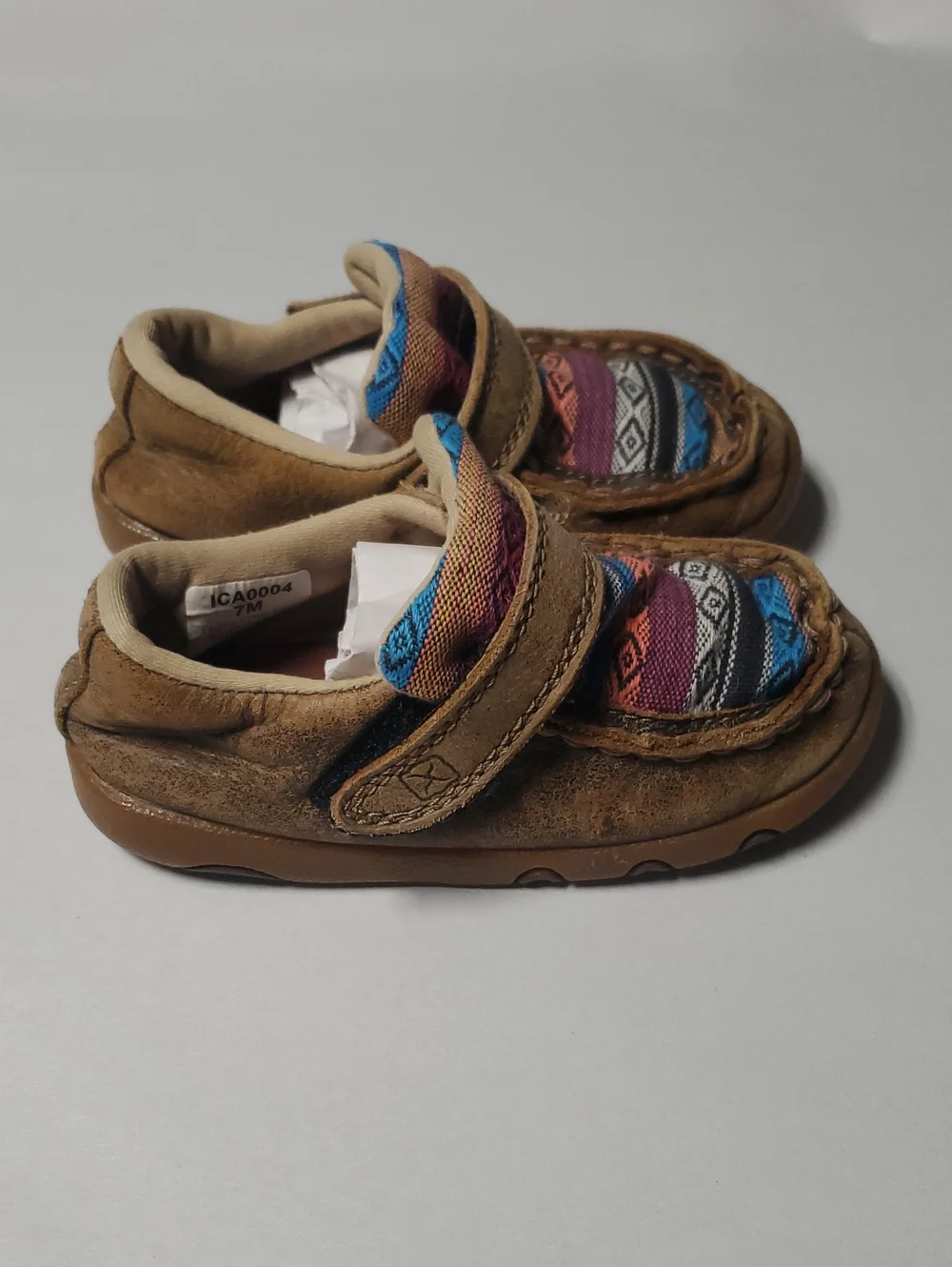 Twisted X Unisex Infant Driving Brown Moccasin Shoe with Colorful Woven Accent 7